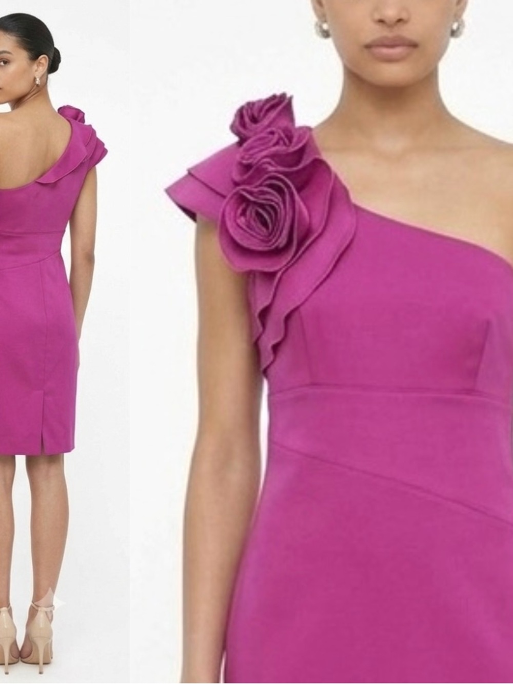 BNWT Jessica Simpson Party sheath dress pink floral 3D size 8 one shoulder $148